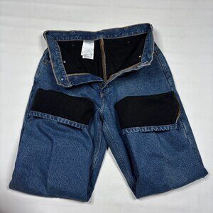 Carhartt Relaxed-Fit Fleece-Lined Blue Denim Jeans Winter Work Wear Mens 33x30